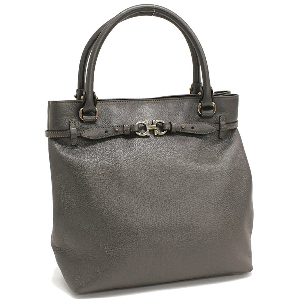 Salvatore Ferragamo Gancini Handbag Leather Metallic Greige Gray